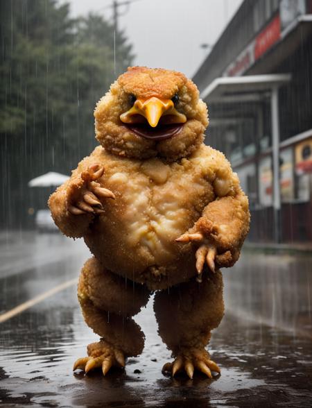 16416-3691939630-realistic photo of a fried chicken nugget hybrid standing in the rain.png